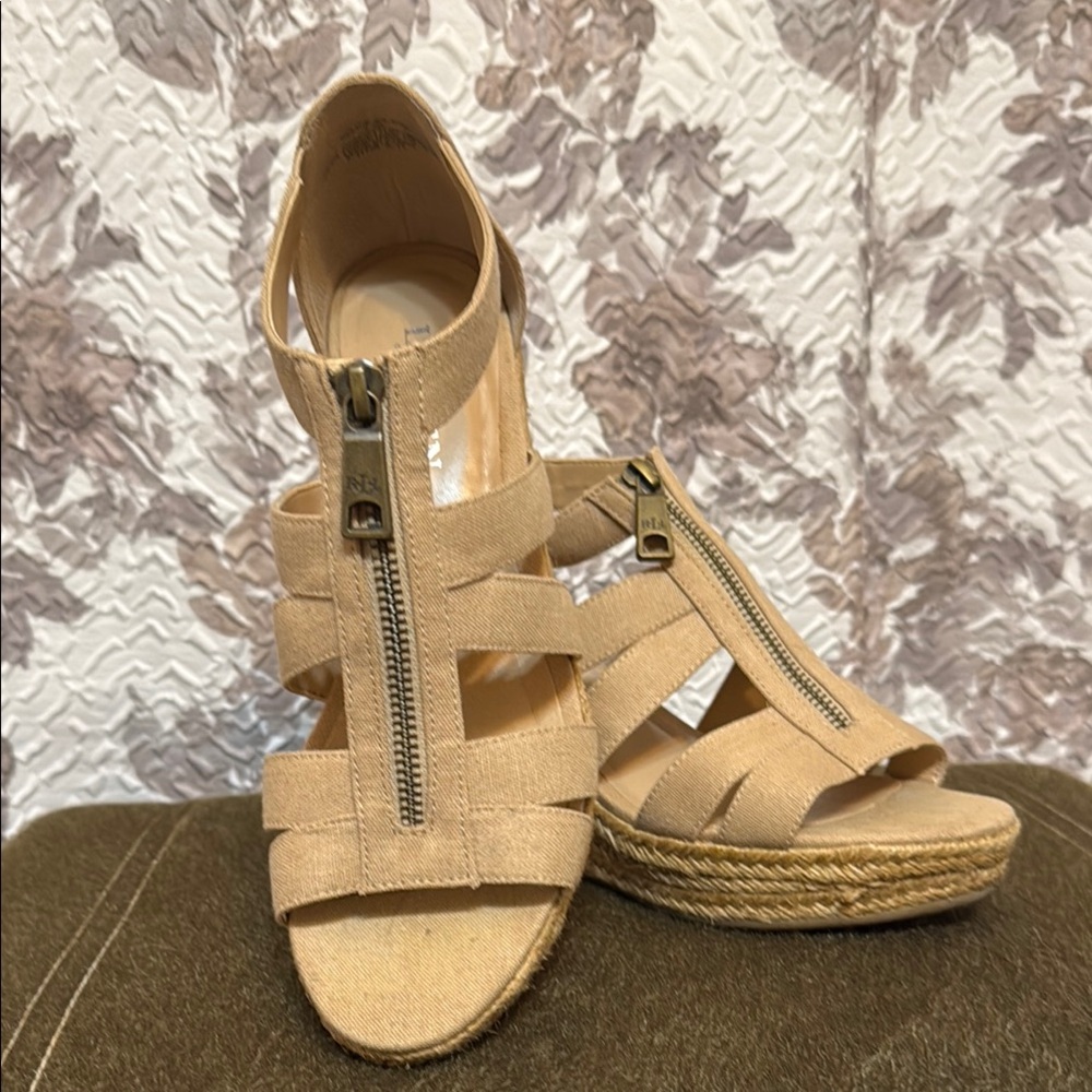 Ralph Lauren Women's Tan Sandals with Zipper Detail